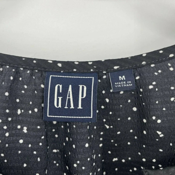 GAP Tops Women's Sz M Black White Polka Dots V Neck Pullover Puffed Long Sleeve - Picture 5 of 8